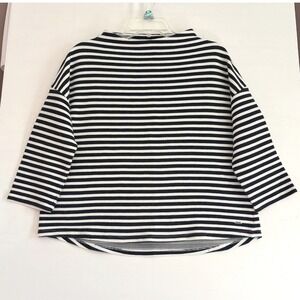 Opus Gesini Stripe Mock Neck Top Black White Striped 3/4 Sleeve Knit 36 German
